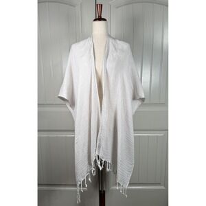 Mer Sea Wrap Womens One Size White Textured‎ Cotton Lightweight Tassel Cover Up